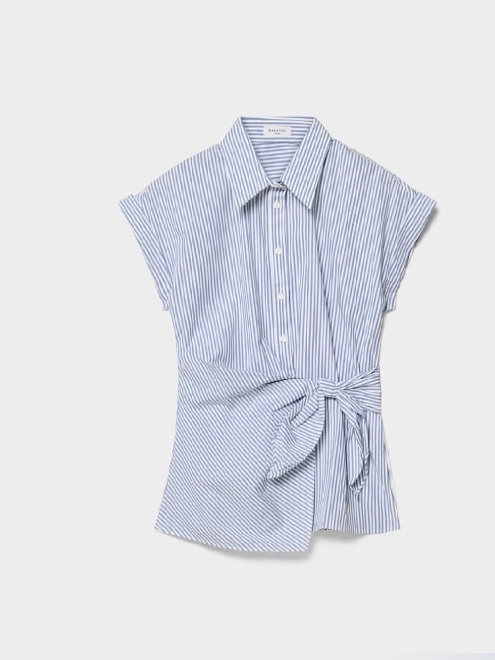 Aritzia Blue and White Striped Tie-Waist Button Down Shirt (Oversized)